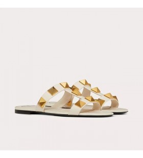 Valentino Roman Stud Slides Women Calfskin White