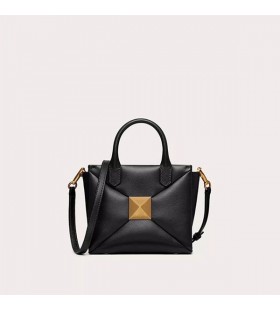 Valentino Small One Stud Handbag In Nappa Leather Black/Gold