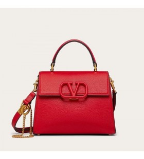 Valentino Small Vsling Handbag In Grainy Calfskin Red