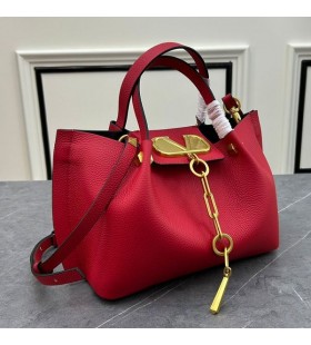 Valentino Small VLogo Escape Tote In Grained Calfskin Red