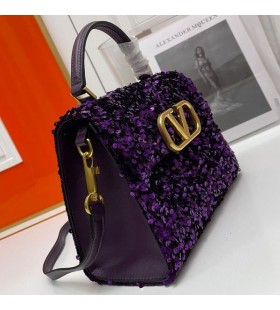 Valentino Small Vsling Handbag With 3D Embroidery In Calfskin Purple