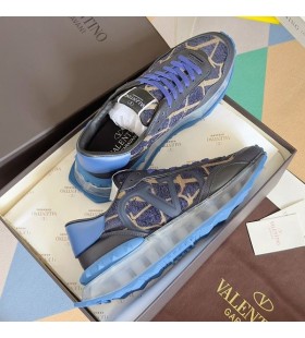 Valentino Lacerunner Sneakers With VLogo Men Toile Iconographe Fabric Blue/Transparent