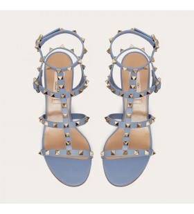 Valentino Rockstud Sandals With Ankle Strap Women Calfskin Sky Blue
