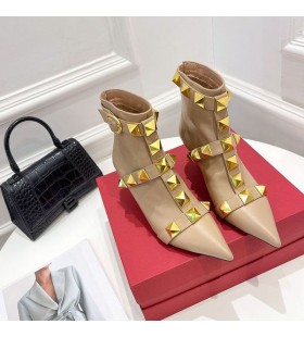 Valentino Rockstud Ankle Booties 70MM Women Calfskin Apricot