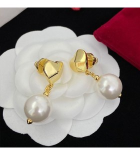 Valentino Mini Rockstud Pendant Earrings In Metal With Pearls Gold