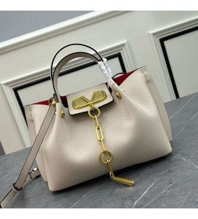 Valentino Small VLogo Escape Tote In Grained Calfskin Beige