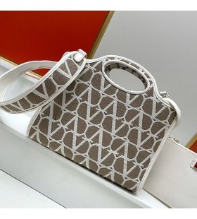Valentino Small Le Troisieme Shopping Bag In Toile Iconographe Fabric Grey