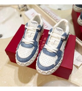 Valentino Freedots Low-Top Sneaker Unisex Calfskin And Denim Blue