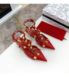 Valentino Roman Stud Pumps With Straps Women Calfskin Red