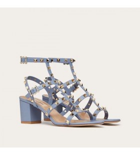 Valentino Rockstud Sandals With Ankle Strap Women Calfskin Sky Blue