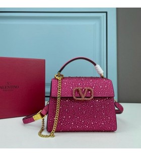 Valentino Mini Vsling Handbag With Sparkling Crystals In Calfskin Rose