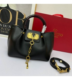 Valentino Small VLogo Escape Tote In Calfskin Black