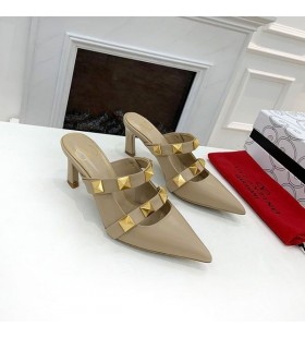 Valentino Roman Stud Heeled Mules With Straps Women Calfskin Khaki