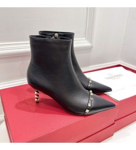 Valentino Roman Stud Ankle Booties With Sculpted Heel Women Calfskin Black