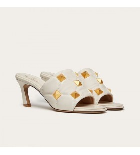 Valentino Roman Stud Heeled Slides Women Nappa Leather White