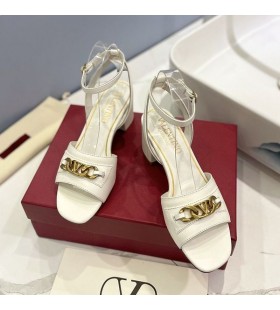 Valentino Vlogo Chain Sandals Women Calfskin White