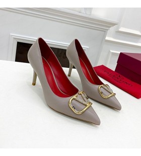 Valentino VLogo Signature Pumps With Crystals Women Calfskin Taupe/Red