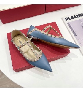 Valentino Rockstud Ballerina Flats With T-Strap Women Patent Leather Blue