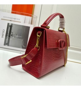 Valentino Small Vsling Handbag In Crocodile Leather Red