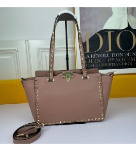 Valentino Small Rockstud Tote In Grainy Calfskin Pink