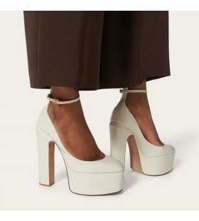 Valentino Tan-Go Platform Pumps With Ankle Strap Women Patent Leather White