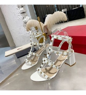 Valentino Rockstud Sandals With Ankle Strap Women Calfskin White
