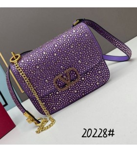 Valentino Small Vsling Crossbody Bag With Sparkling Crystals In Suede Purple