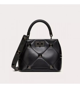 Valentino Small Roman Stud Handbag In Nappa Leather Black