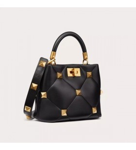 Valentino Small Roman Stud Handbag In Nappa Leather Black/Gold