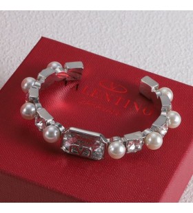 Valentino VLogo Signature Bracelet In Metal With Pearls And Crystals Silver