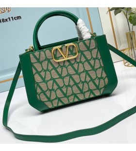Valentino Small Shopping Bag In Toile Iconographe Fabric Green/Beige