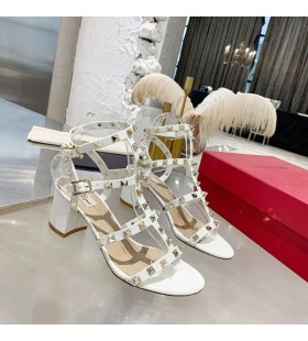 Valentino Rockstud Sandals With Ankle Strap Women Calfskin White