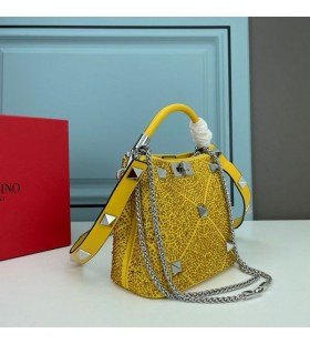 Valentino Mini Roman Stud Handbag With Sparkling Crystals In Nappa Leather Yellow