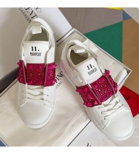 Valentino Rockstud Untitled Sneakers With Sparkling Crystals Unisex Calfskin White/Red