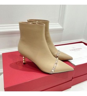 Valentino Roman Stud Ankle Booties With Sculpted Heel Women Calfskin Apricot