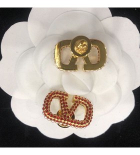 Valentino Mini VLogo Signature Stud Earrings In Metal With Crystals Gold/Red