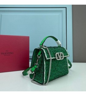 Valentino Mini Vsling Handbag With Sparkling Crystals and Jewel Embroidery In Calfskin Green