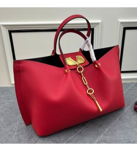 Valentino Large VLogo Escape Tote In Grained Calfskin Red