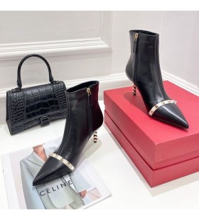 Valentino Roman Stud Ankle Booties With Sculpted Heel Women Calfskin Black/White