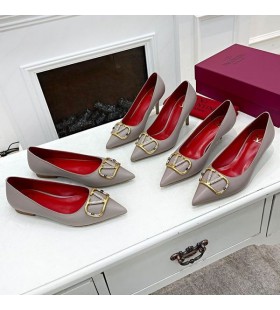 Valentino VLogo Signature Pumps With Crystals Women Calfskin Taupe/Red