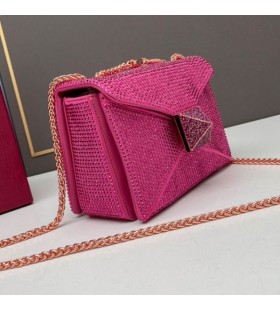 Valentino Small One Stud Crossbody Bag With Chain and Sparkling Crystals In Suede Rose