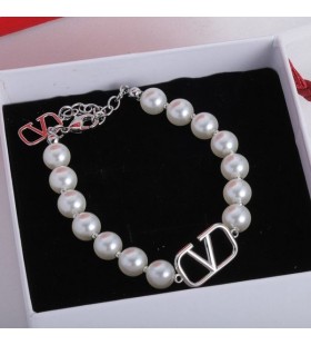 Valentino VLogo Signature Bracelet In Pearls Chain With Metal Silver