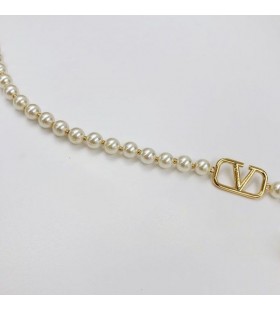 Valentino VLogo Signature Necklace In Pearls Chain With Metal Gold