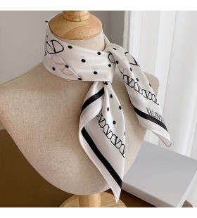 Valentino VLogo Scarf 50 Women Twill Silk White
