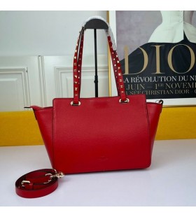 Valentino Small Rockstud Tote In Grainy Calfskin Red