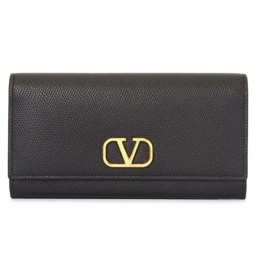 Valentino Grande VLogo Assinatura Bifold De Carteira Em Granulado Bezerro Preto