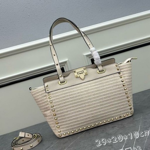 Valentino Pequeno Rockstud Bolsas Em Riffia Branco