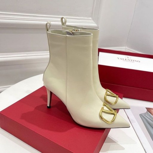 Valentino VLogo Sigture Tornozelo Botas Para Mulheres Pelica Bege
