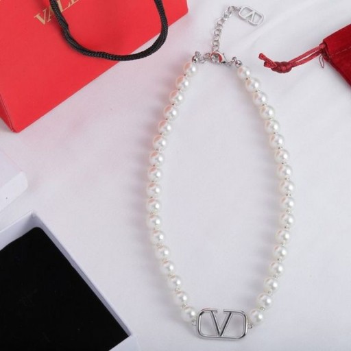 Valentino VLogo Assinatura Colar Em Pérolas De Corrente De Metal Prata