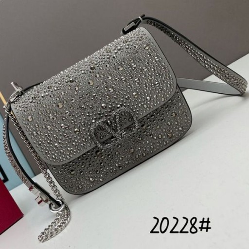 Valentino Small Vsling Crossbody Bag With Sparkling Studs In Suede Grey